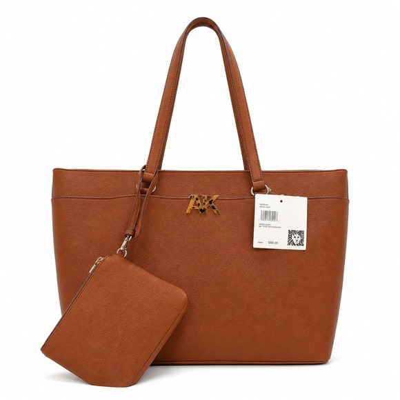 Anne Klein Handbags - Anne Klein Hazelnut Brown AK Tote Bag with Pouch AKH6490 NWT